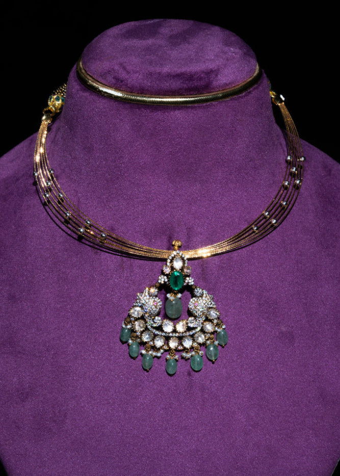 Victorian Polki Emerald Kante Necklace