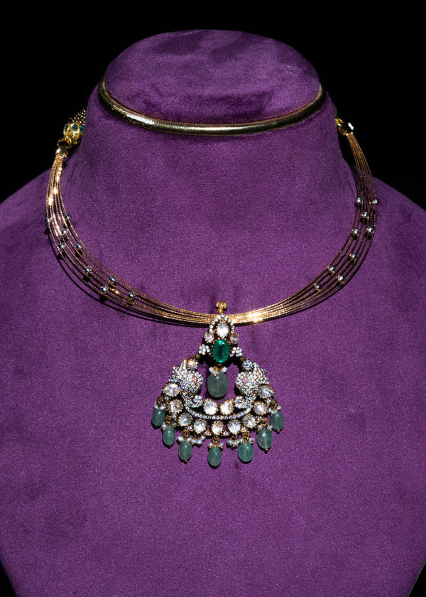 Victorian Polki Emerald Kante Necklace