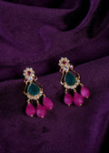 Emerald And Magenta Teardrop Tassel Chandelier Earrings