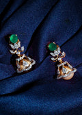 Lab Grown Diamond Flared Floral Emerald Cabochon Lotus Studs with Bell-Shaped Jhumkas