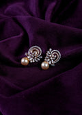 Marquise And Round Cut Floral Paisley Diamond Swirl Pearl Studs