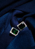 Lab Grown Diamond Princess-Cut Emerald Green Halo Studs