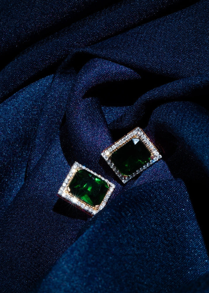 Lab Grown Diamond Princess-Cut Emerald Green Halo Studs