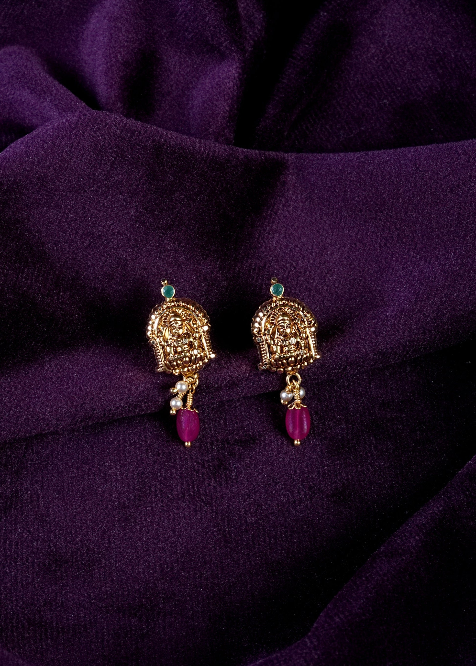 Goddess Lakshmi Ruby Drop Earrings