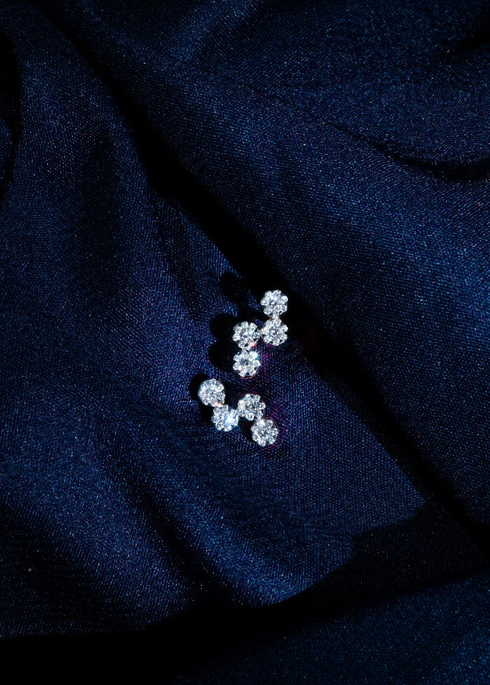 Lab Grown Diamond Triple Blossom S-Curve Floral Ear Crawler Earrings