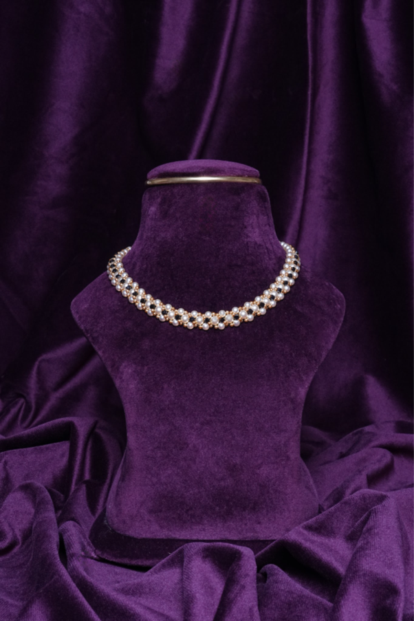 BEADED MESH NETTING CHOCKER WITH PRECIOUS SOUTH SEA PEARLS