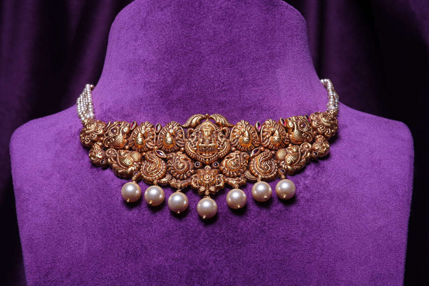 Goddess Lakshmi Mayur Nakshi with South Sea Pearls Necklace