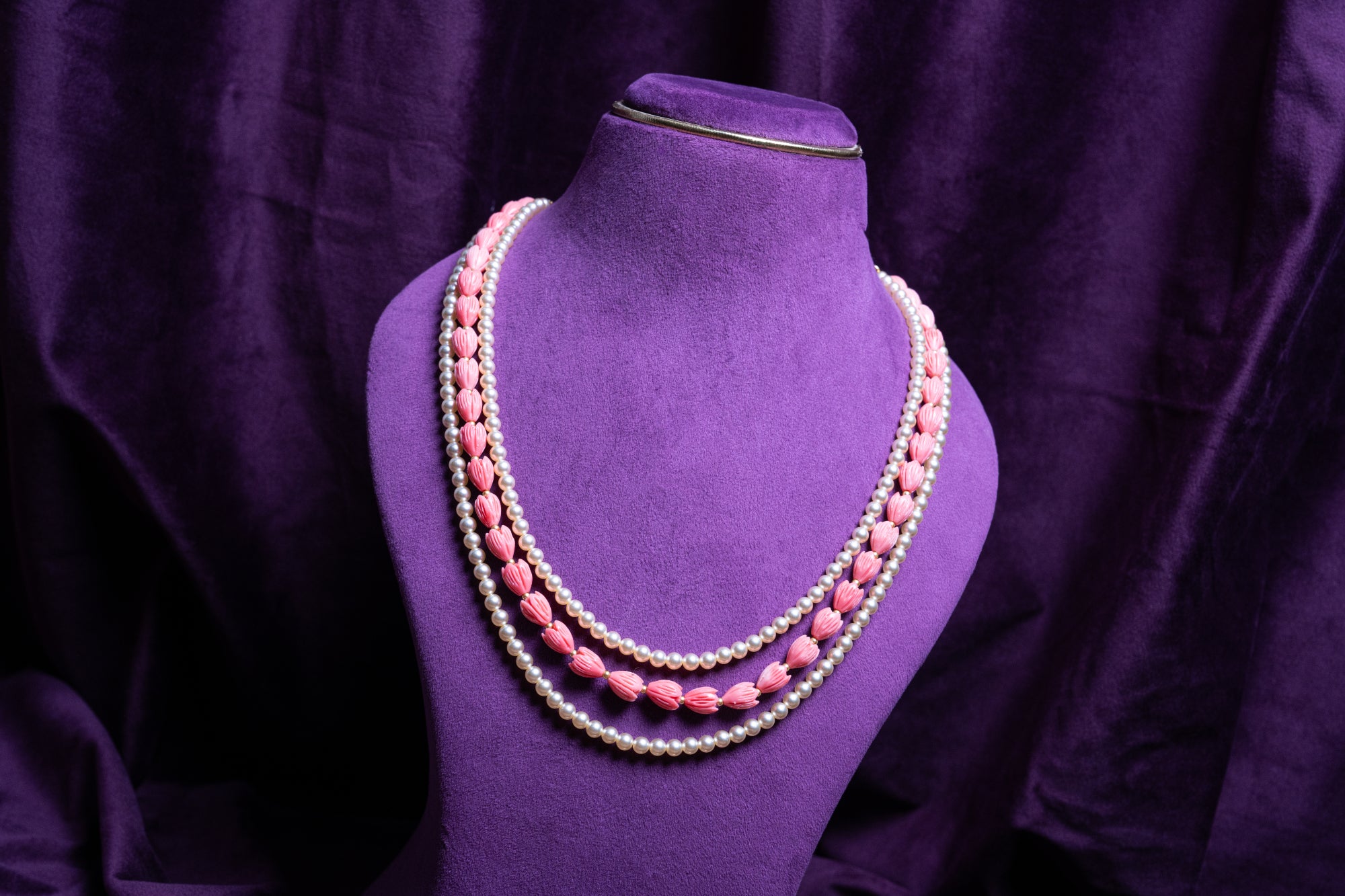 Three- Layer South Sea Pearls and Coral Tulips Haram