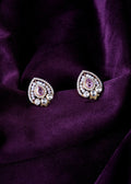 Pink Tourmaline And Polki Shield Studs With Pearl Inner Halos