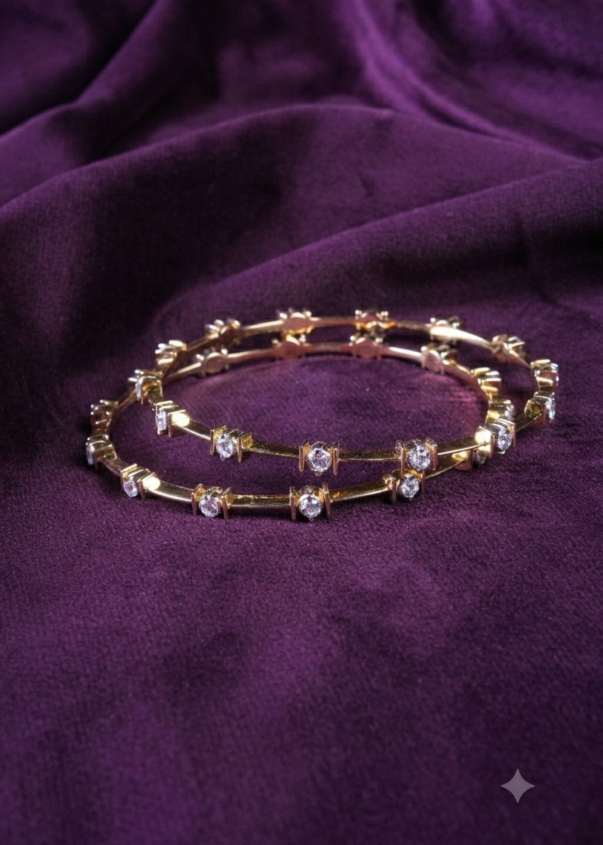 Bamboo Model Single Stone Alternating Link Solitare Gold Bangles