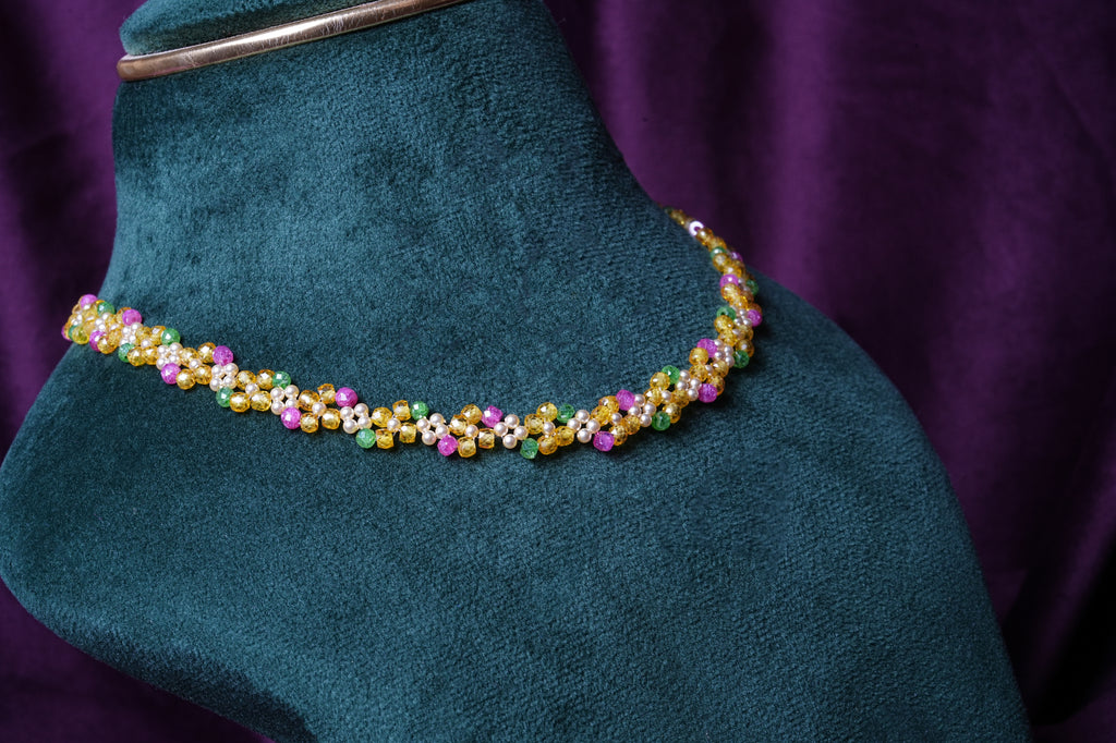 Beaded Marigold Meadow Sun-And-Sea Flower Choker