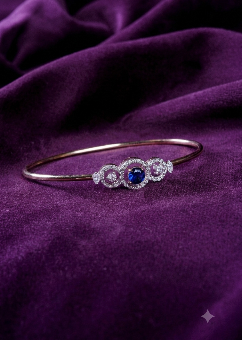 Sterling Gold Blue Sapphire Triple Halo Bangle Bracelet