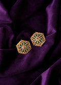 Dharmachakra-Inspired Heritage Nakshi Wheen Stud with Green Emerald Accents