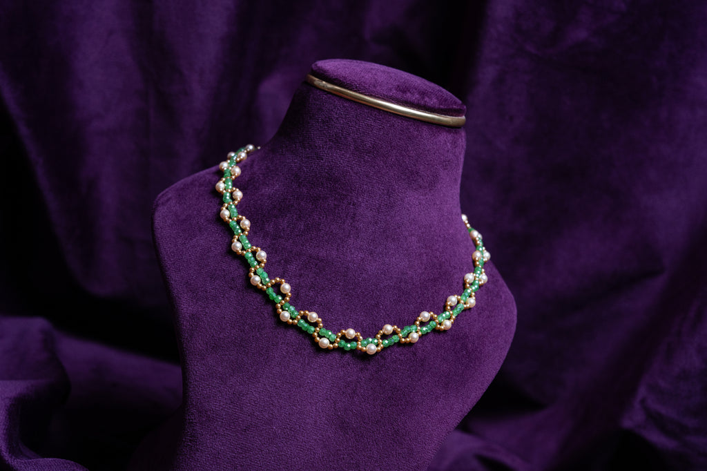 Rondelle Zircon Russian Green Beads and Cultured South Sea Pearls With Gold Pearls Choker