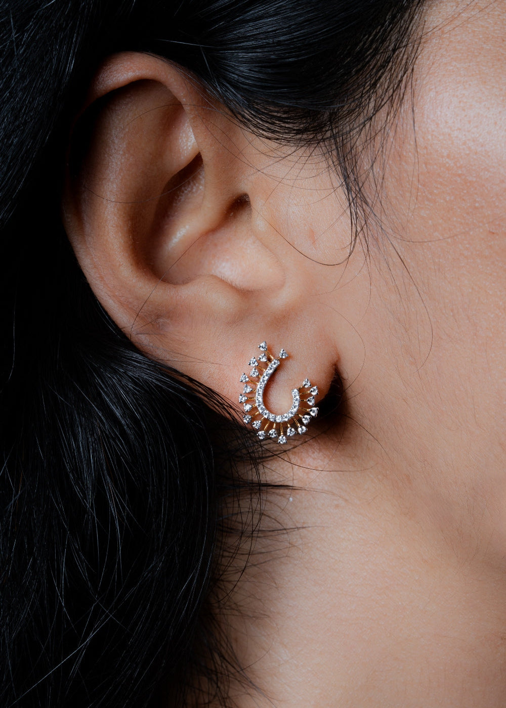 Lab Grown Diamond Spoked Sunburst Radiating Horseshoe Celestial Studs