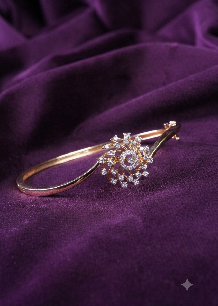 Sterling Gold Starburst Pinwheel Adjustable Bangle Bracelet