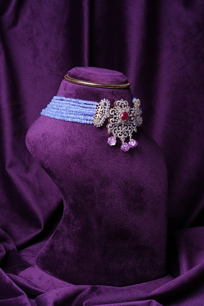 Lab Grown Diamond Changeable Stone Emerald and Ruby 3-in-1 Changeable Beads with Tanzanites & Pink Tourmaline Necklace