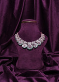 Lab Grown Diamond Scalloped Lace Arches Pink Round-Cut Tourmaline & Ovel-Cut Mint Emerald Festoon Silhouette Necklace
