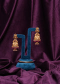 Antique Nakshi Lakshmi Temple Jhumkas with Ruby And Pearl Fringes