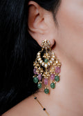 Chandbali Earrings with Amethyst and Emerald Beads