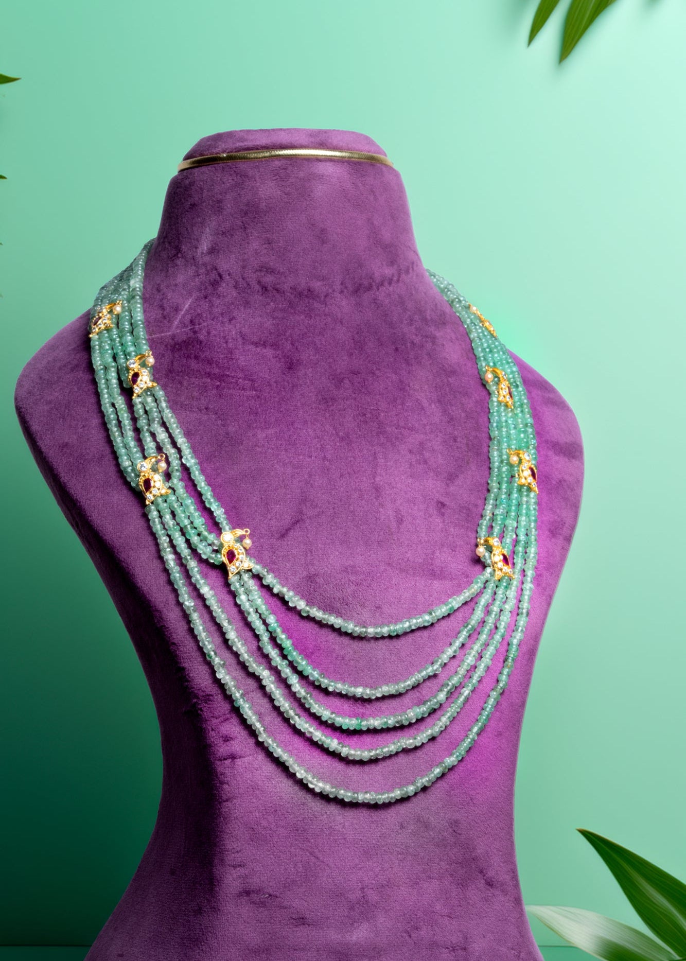 Five-Layer Russian Green Step Haram With Parrot Side Brooches