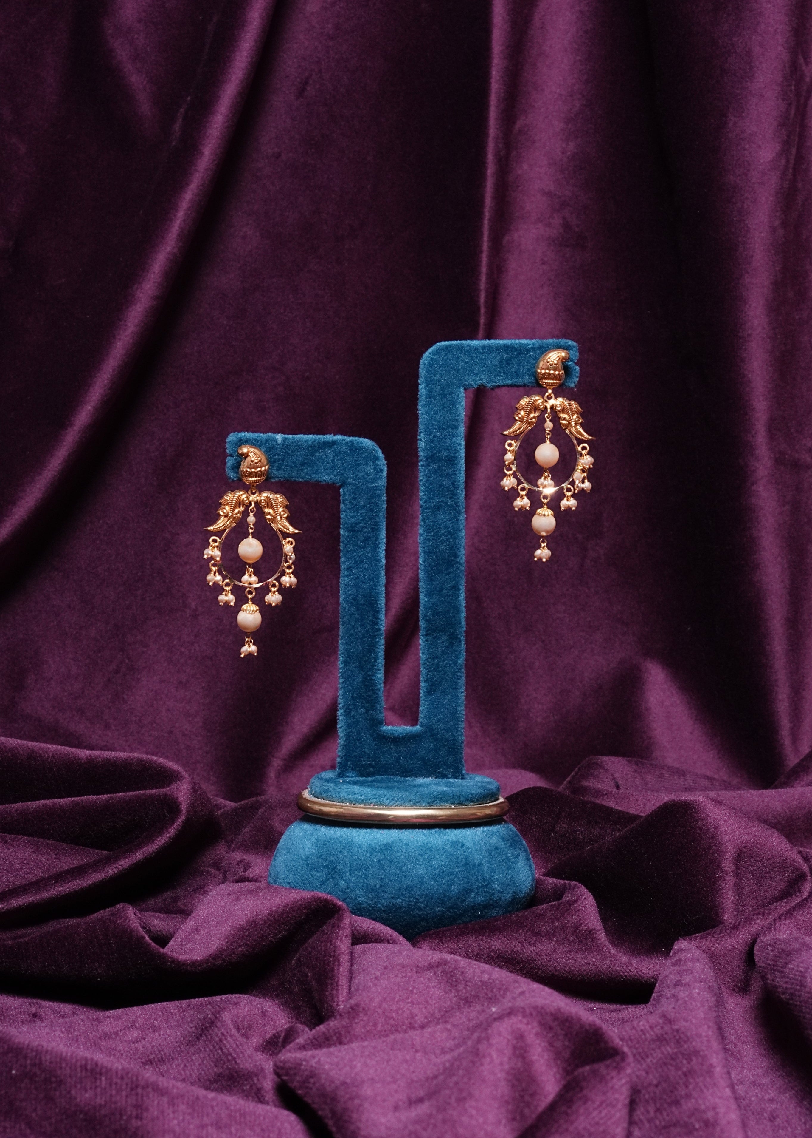 Mango Hoop Chandbalis with South Sea Pearl Fringes