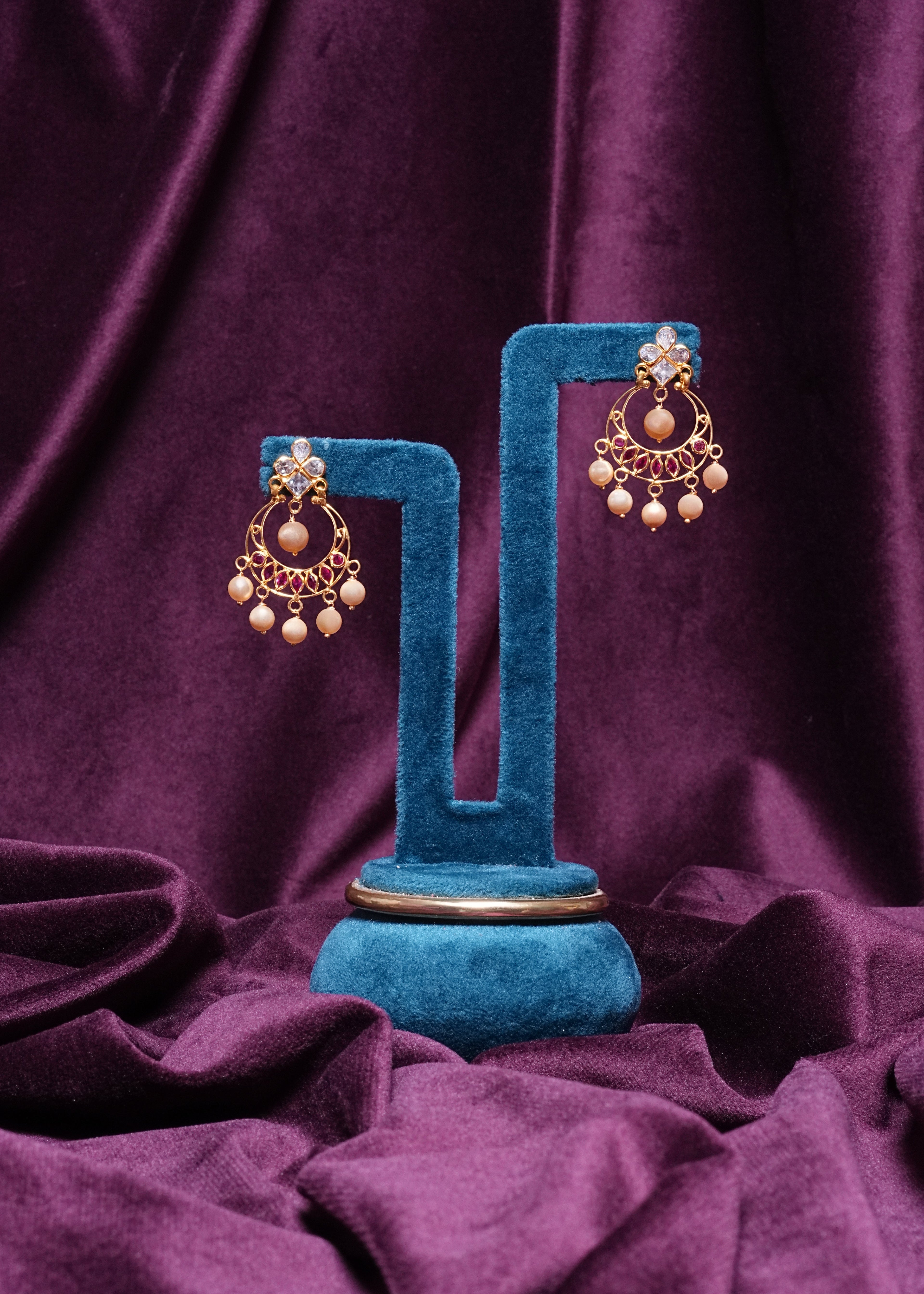 Hoop Chandbalis with Ruby And Coral Bead Drops
