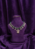 Guttapusalu Twisted Silk Green Tread Parrot Kundan Necklace