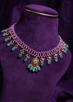 Zircon Beaded Nitting Gemstone Kempu Emerald Ovel Drop Necklace Made With Precious South Sea Pearls & Russian Emerald With CZ/Polkis