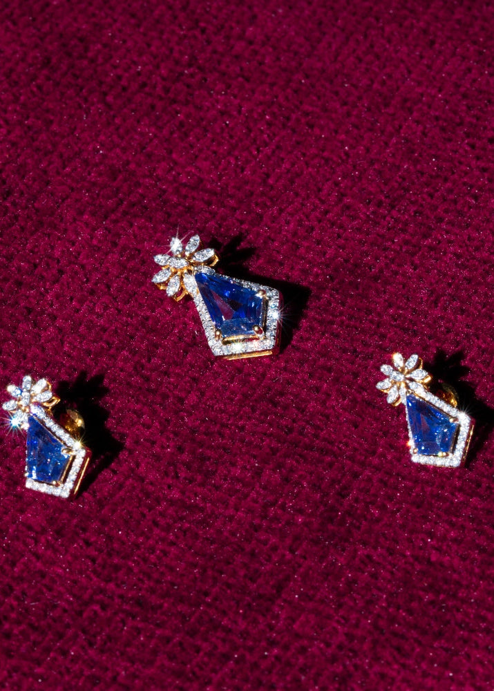 Kite-Cut Tanzanites Floral Topaz Drop Earring Set