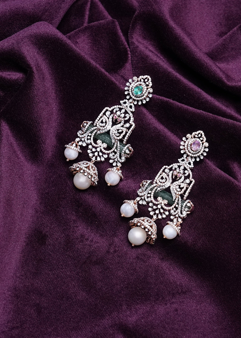 2-In-1 Russian Emerald And Tourmaline Changeable Jhumka Chandelier