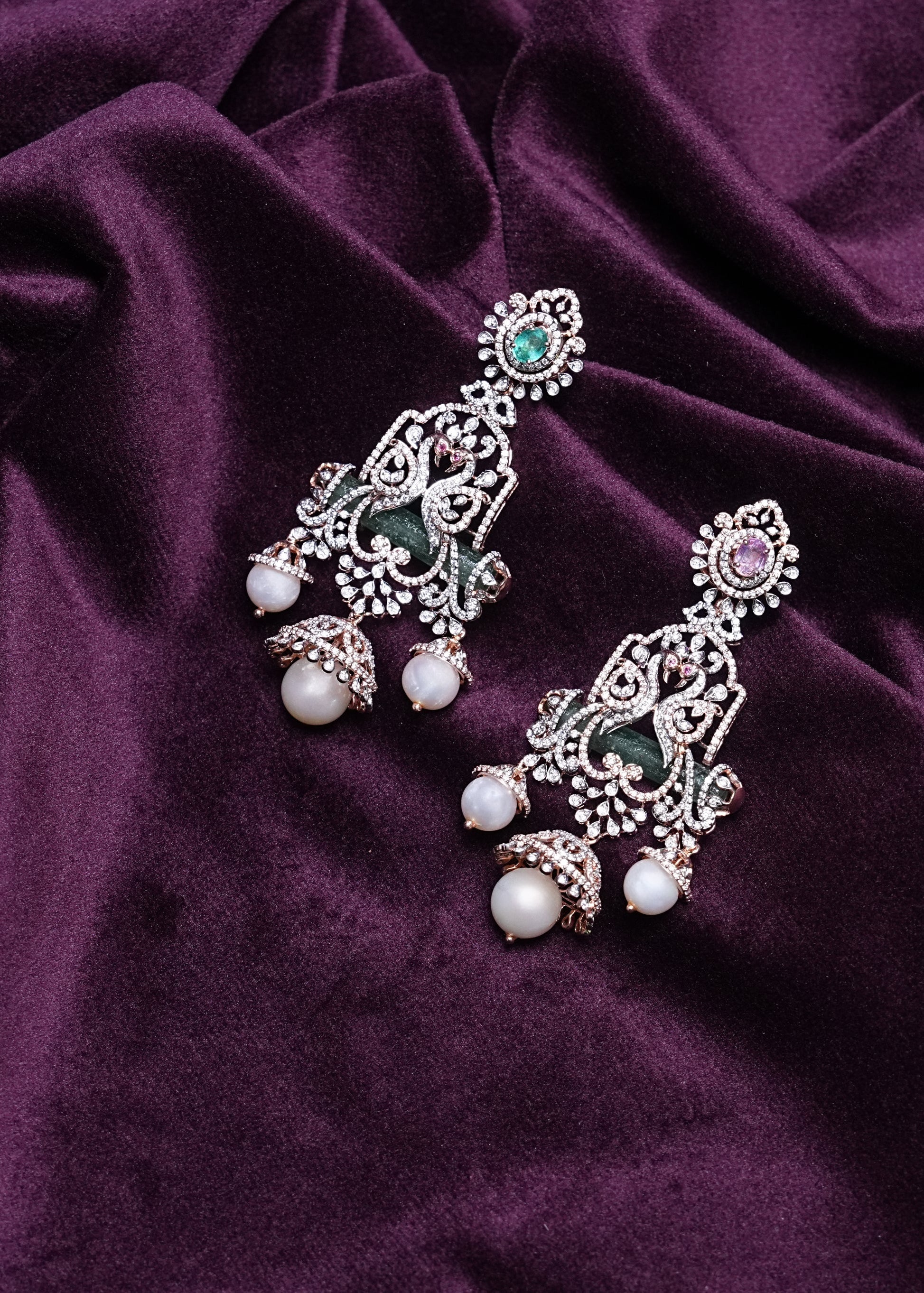2-In-1 Russian Emerald And Tourmaline Changeable Jhumka Chandelier