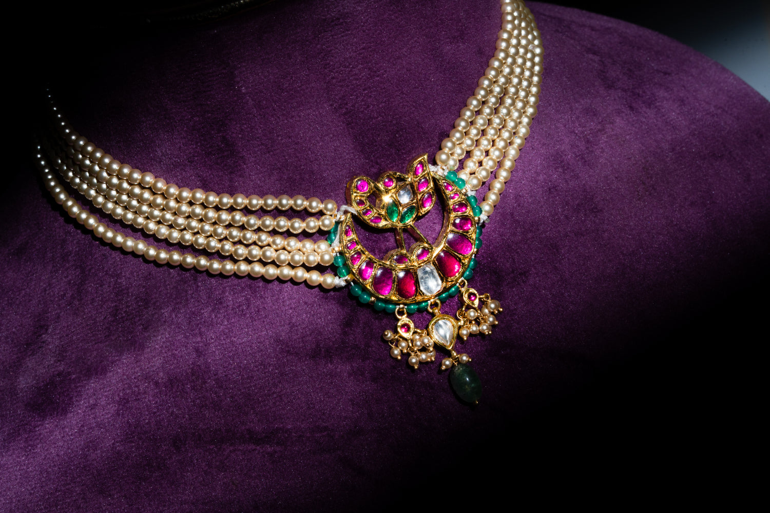 Heritage Jadau Kundan Crescent Moon and South Sea Pearl Guttapusalu Chandbali Choker
