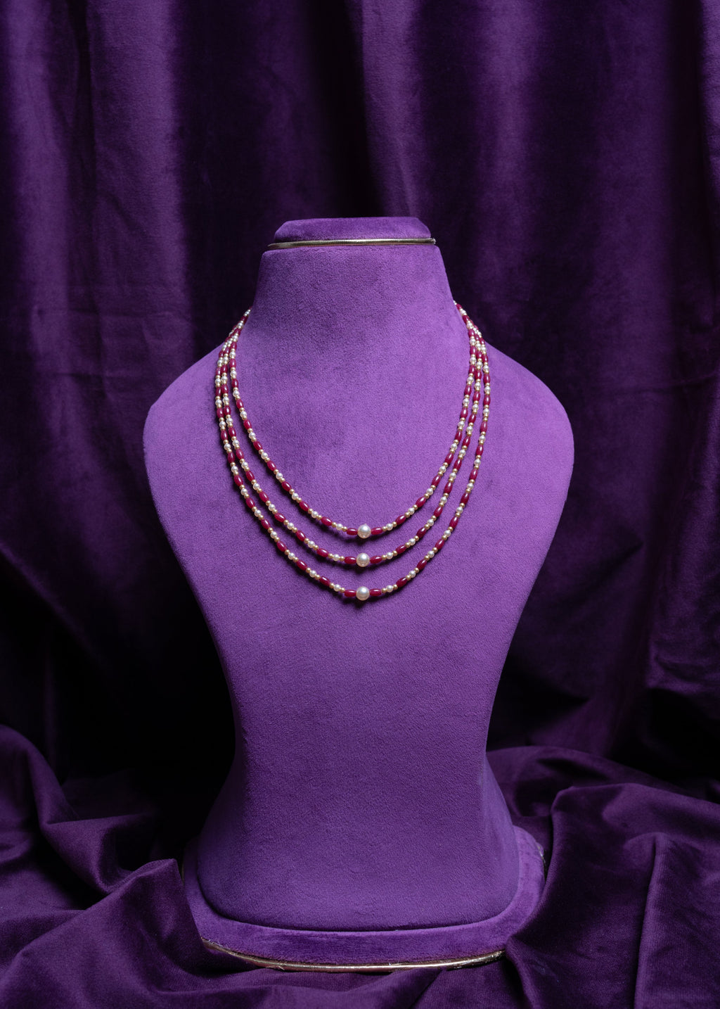 Three-Layer Capsule-Cut Rubys & Focal South Sea Cultured Pearls With Gold Pearls Haram