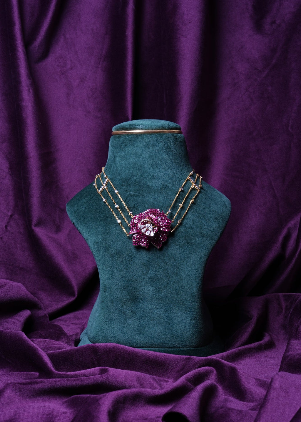Ruby Rose Three- Layer Gold Chain With 3D Floral Pendant Necklace