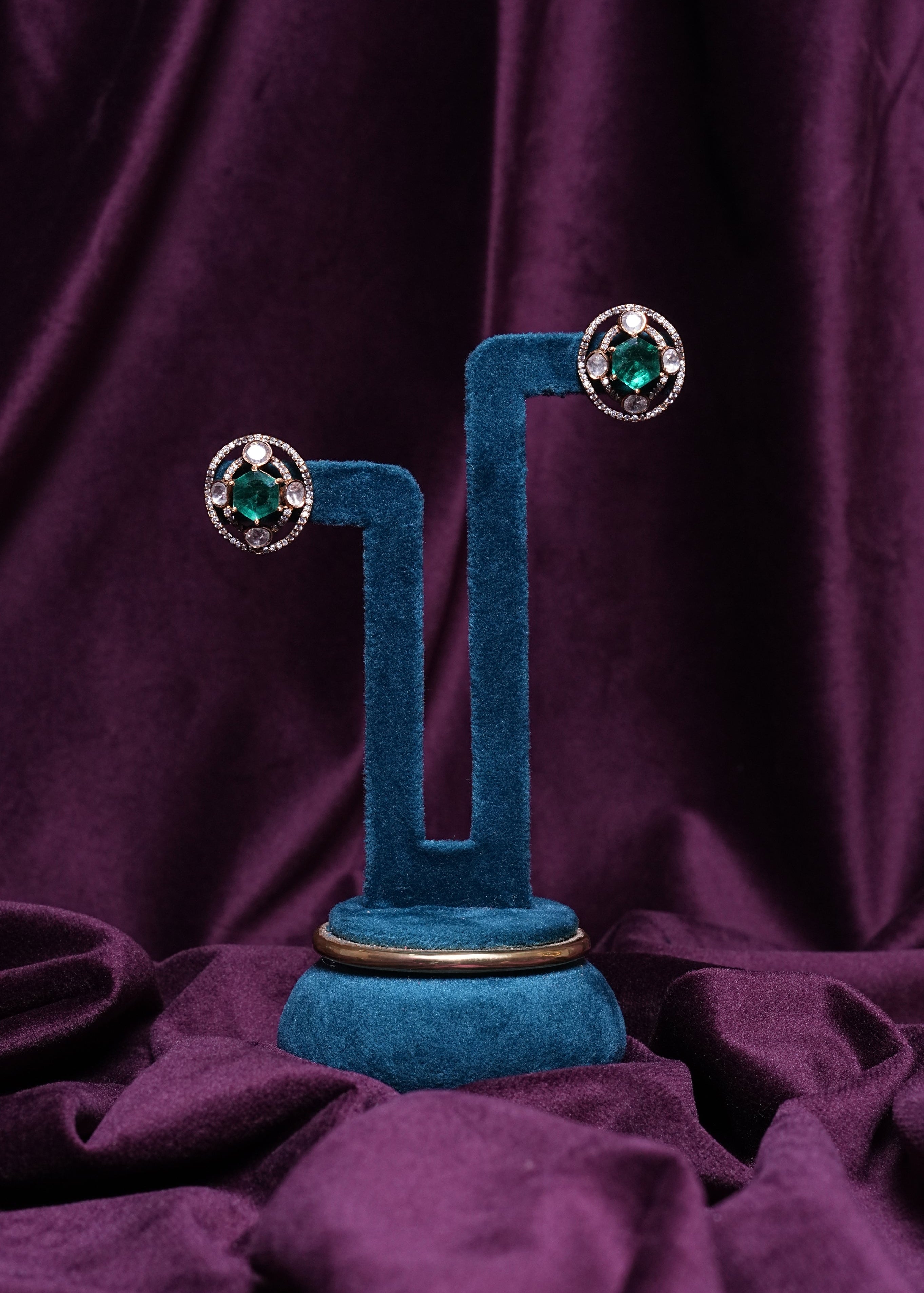 Hexagonal Emerald Orbital Halo Studs