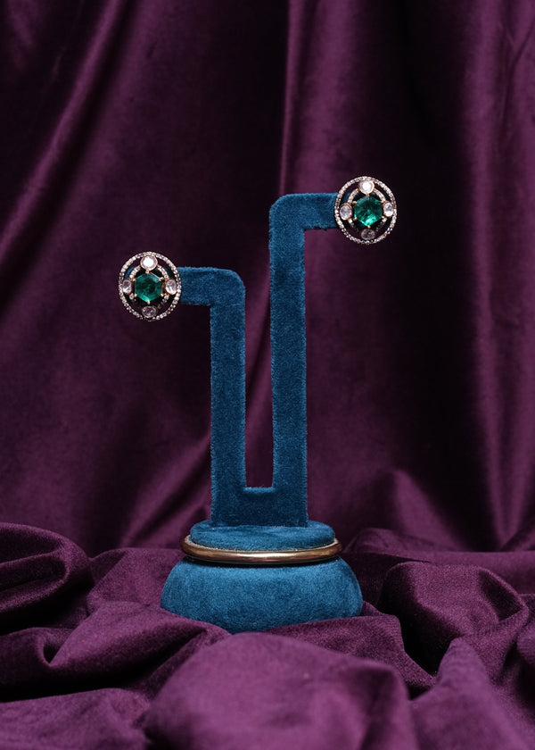 Hexagonal Emerald Orbital Halo Studs