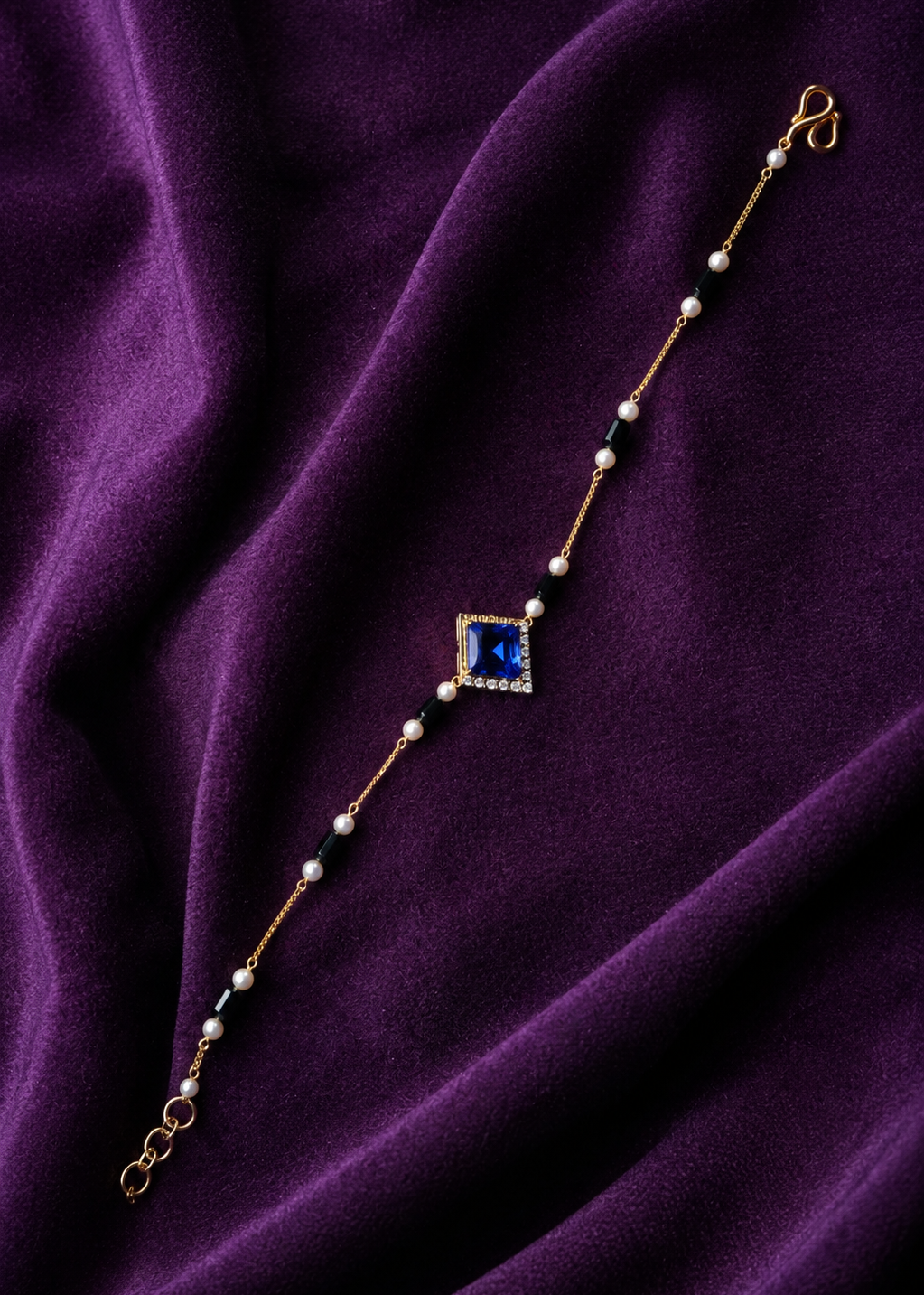 Sterling Gold Tanzanite, Black CZ & South Sea Pearl Adjustable Bracelet