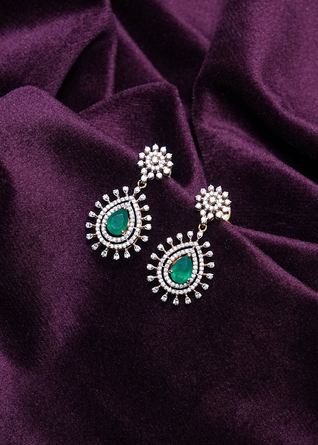 Emerald Teardrop Halo Dangler Earrings