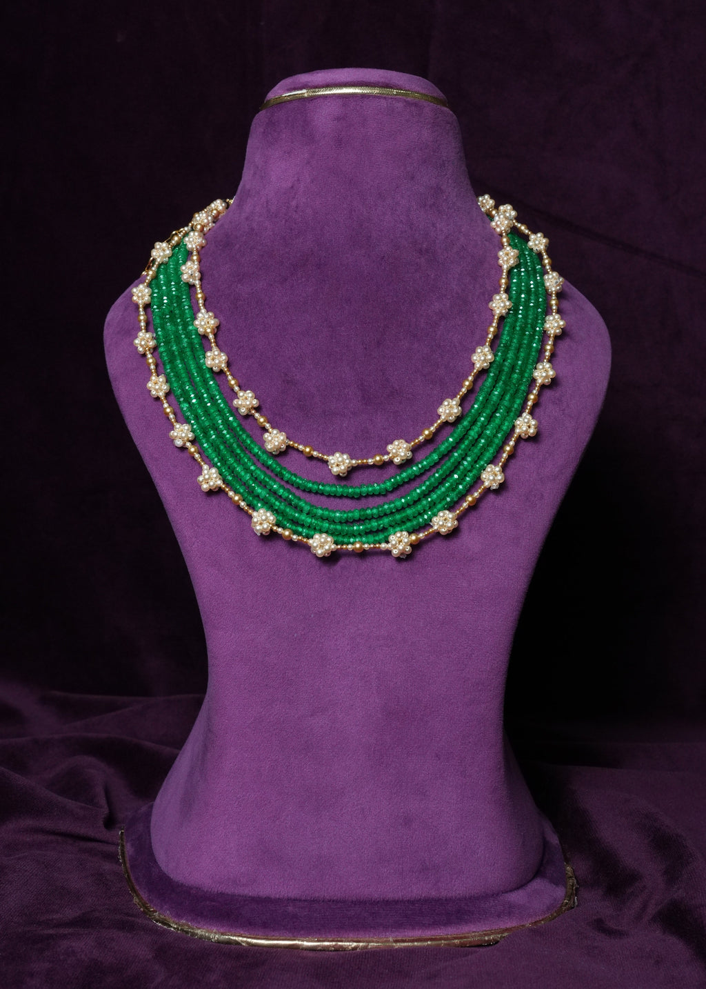 Emerald Maragatha Moti Pancha-Ladi Mala