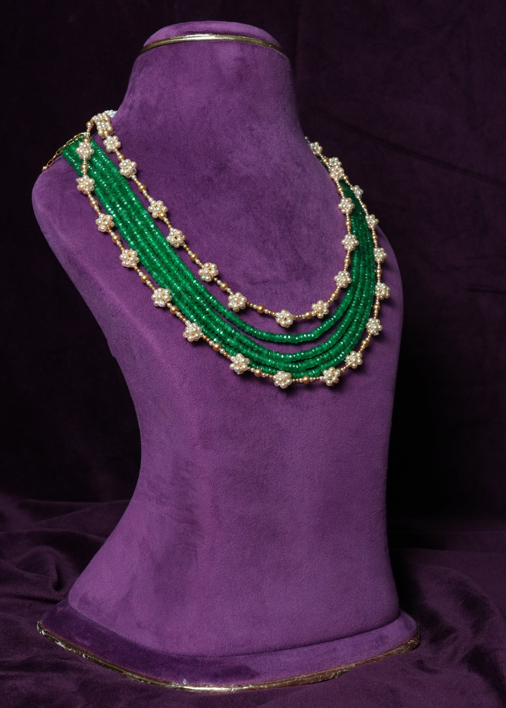 Emerald Maragatha Moti Pancha-Ladi Mala