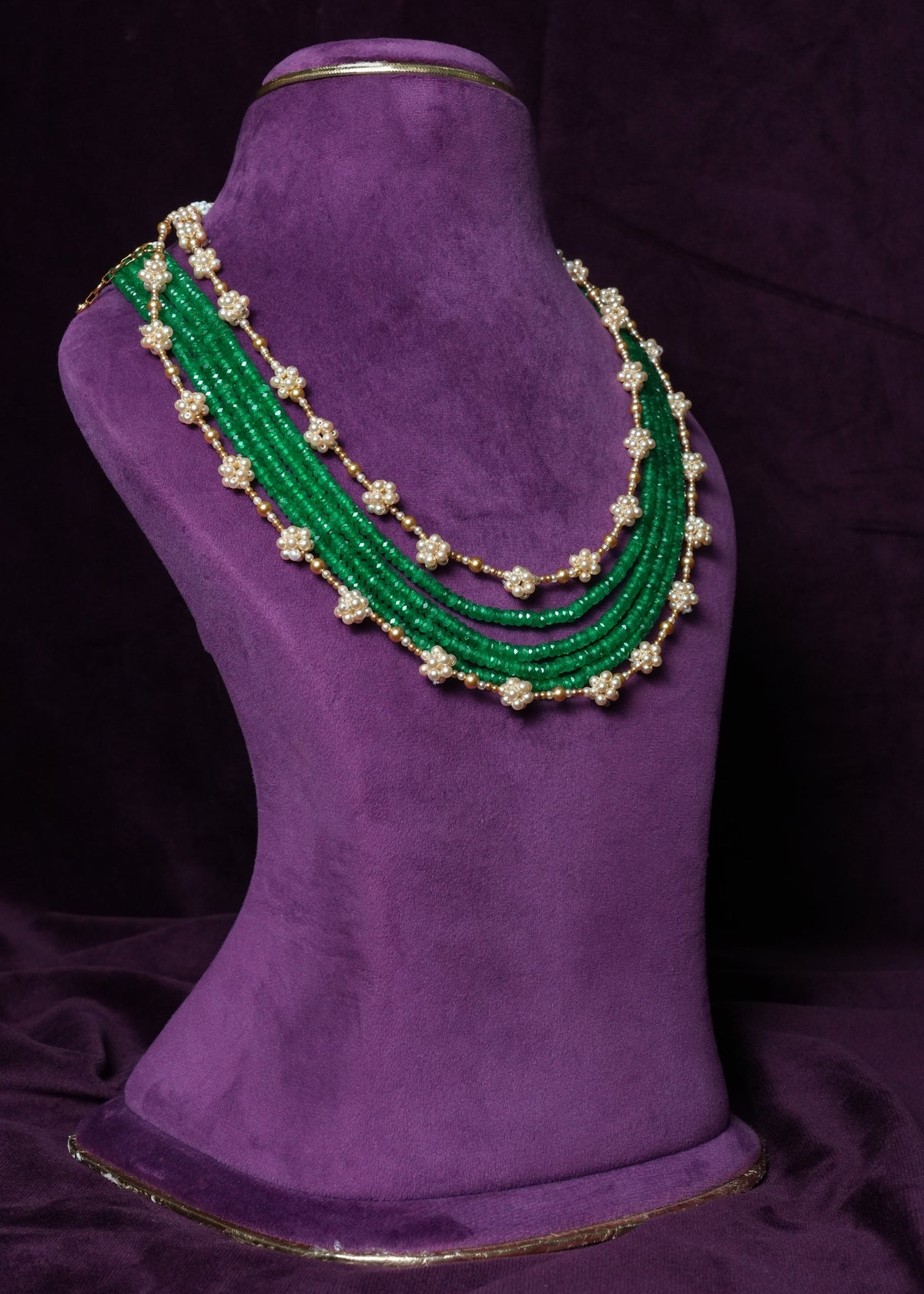 Emerald Maragatha Moti Pancha-Ladi Mala