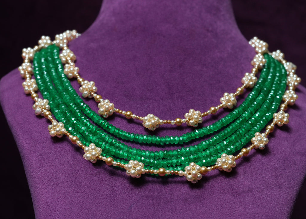 Emerald Maragatha Moti Pancha-Ladi Mala