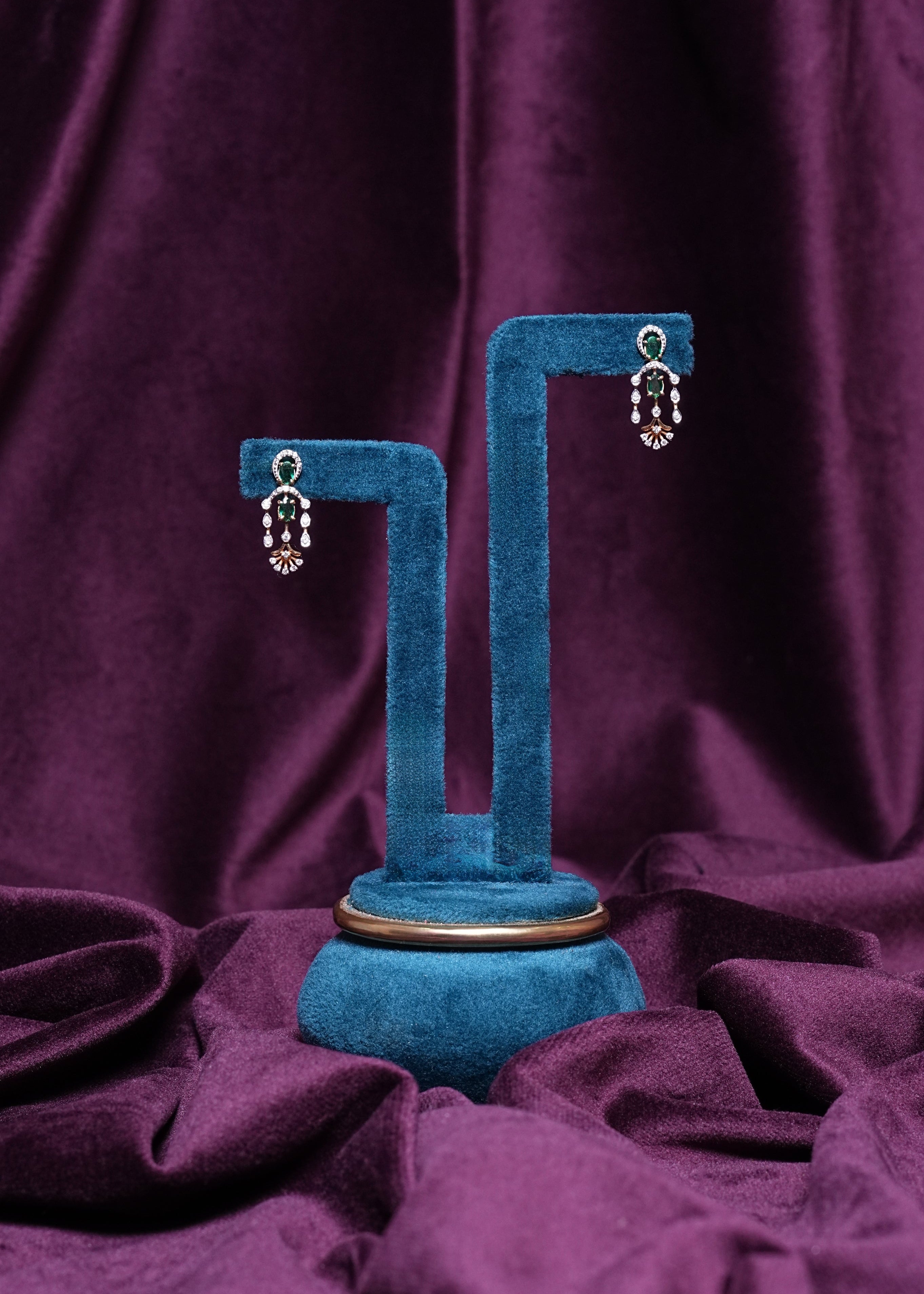 Emerald Fan Lab Grown Diamond Chandelier Earrings