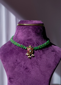 Zircon Russian Green Beads and Gold Pearls Kundan Mango With GUttapusalu Pendant