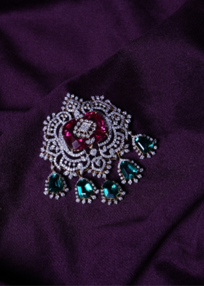 Lab Grown Diamond Eawardian Ruby Shield Emerald Pendant