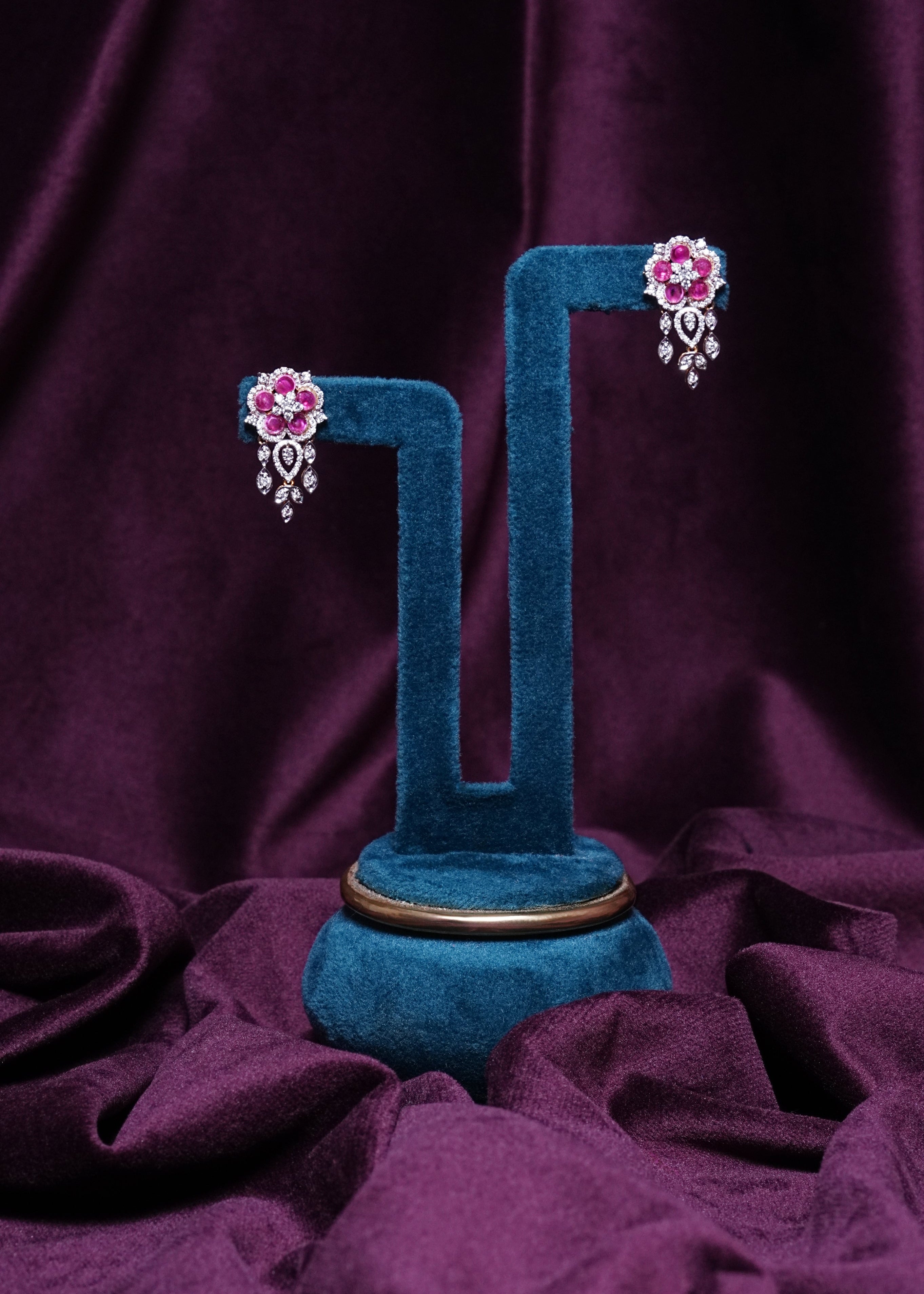 Ruby Floral Lab Grown Diamond Chandelier Earrings