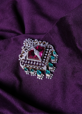 Lab Grown Diamond Cheron-Cut Art Deco Shield Pink Ruby Mugappu With Emerald Droplets Pendant