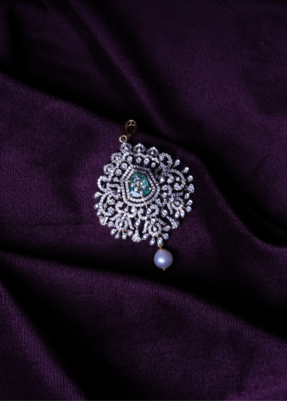 Lab Grown Diamond Shield-Cut Emerald Medallion Edwardian Pearl Drop Pendant