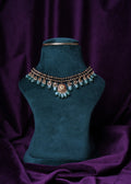 Zircon Beaded Netting Gemstone Kempu Emerald Oval Drop Necklace Made with Precious South Sea Pearls and Russian Emerald with CZ/Polkis